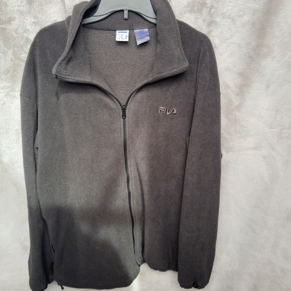 Vintage‎ Fila Fleece Jacket Y2K Full Zip Dark Gray Mens XXL Track Jacket